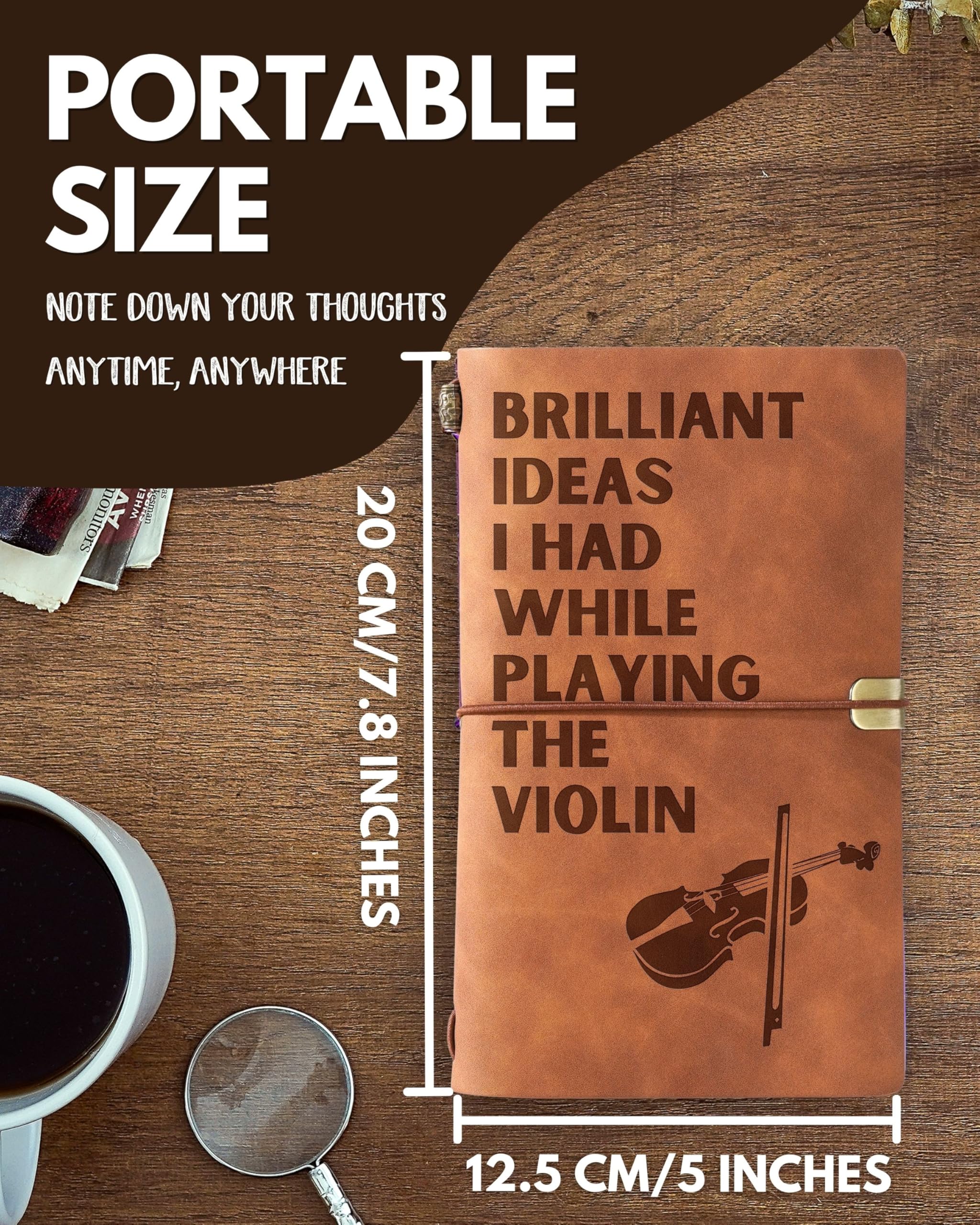 InnoBeta Violin Gifts for Men Women, Leather Journal Notebook 7x5 Inches for Violin Players, Violinists, Refillable Sketchbook, Travel Diary, Lined Planner for Birthday, Christmas