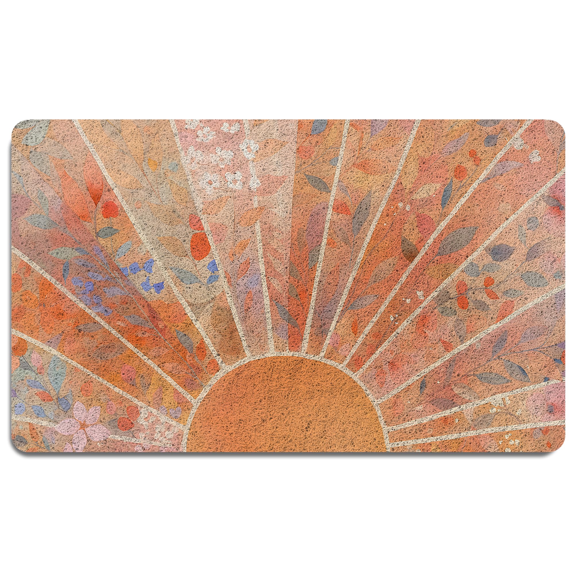 FISWAFY Boho Sun Floral Door Mat, Mid Century Modern Sun Sunset Sunshine Welcome Doormat for Porch Entryway Entrance Front Door, Boho Floral Welcome