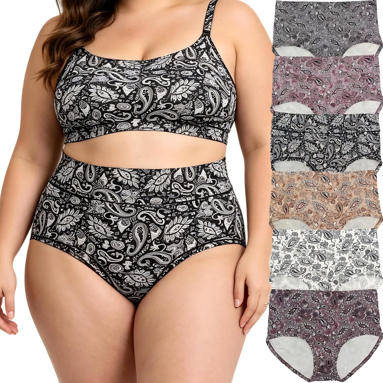 Women's Underwear Plus Size XL-6XL Panties Briefs High Waist Rose Floral Print 6 Pack Undies