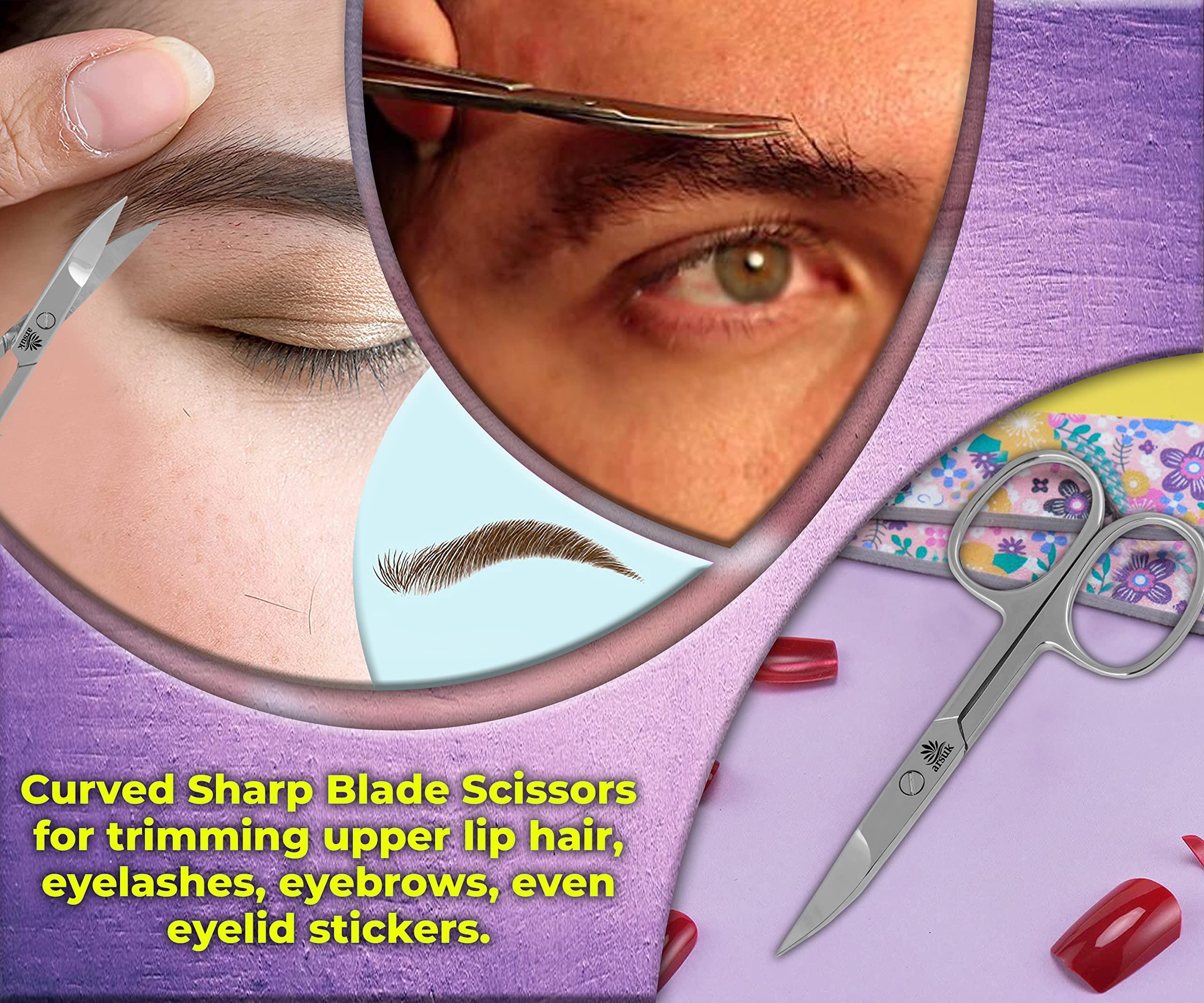 ARSUK Ciseaux à ongles incurvés pour enlever les ongles des doigts et des orteils - Ciseaux à sourcils en acier inoxydable de qualité supérieure pointus