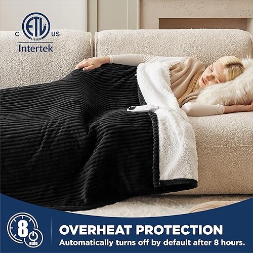 Miniatura 3 de Bedsure Manta térmica eléctrica individual  franela suave acanalada, manta eléctrica de calentamiento rápido con 6 niveles de calefacción y 10
