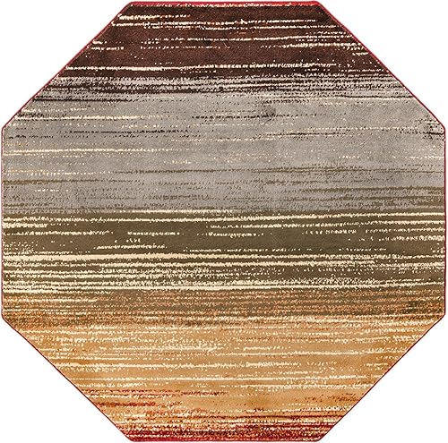 Miniatura 2 de Unique Loom Barista Collection - Alfombra Mundo Nova (octágono de 6 pies 1 pulgada, beigeazul)