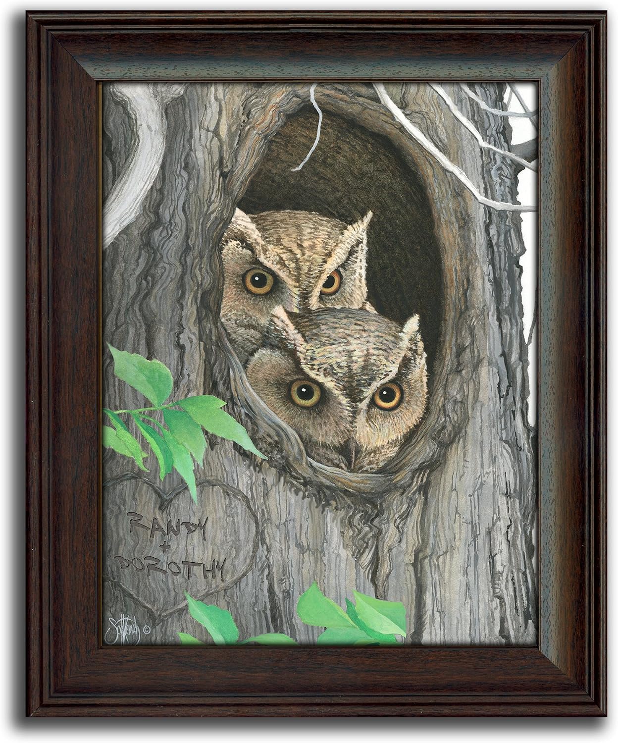 Personal-Prints | Personalized Romantic Wildlife Themed Art | Customized with Your Names |Unique Wedding, Anniversary, Valentine’s Day, or Romantic Gift (Owls)