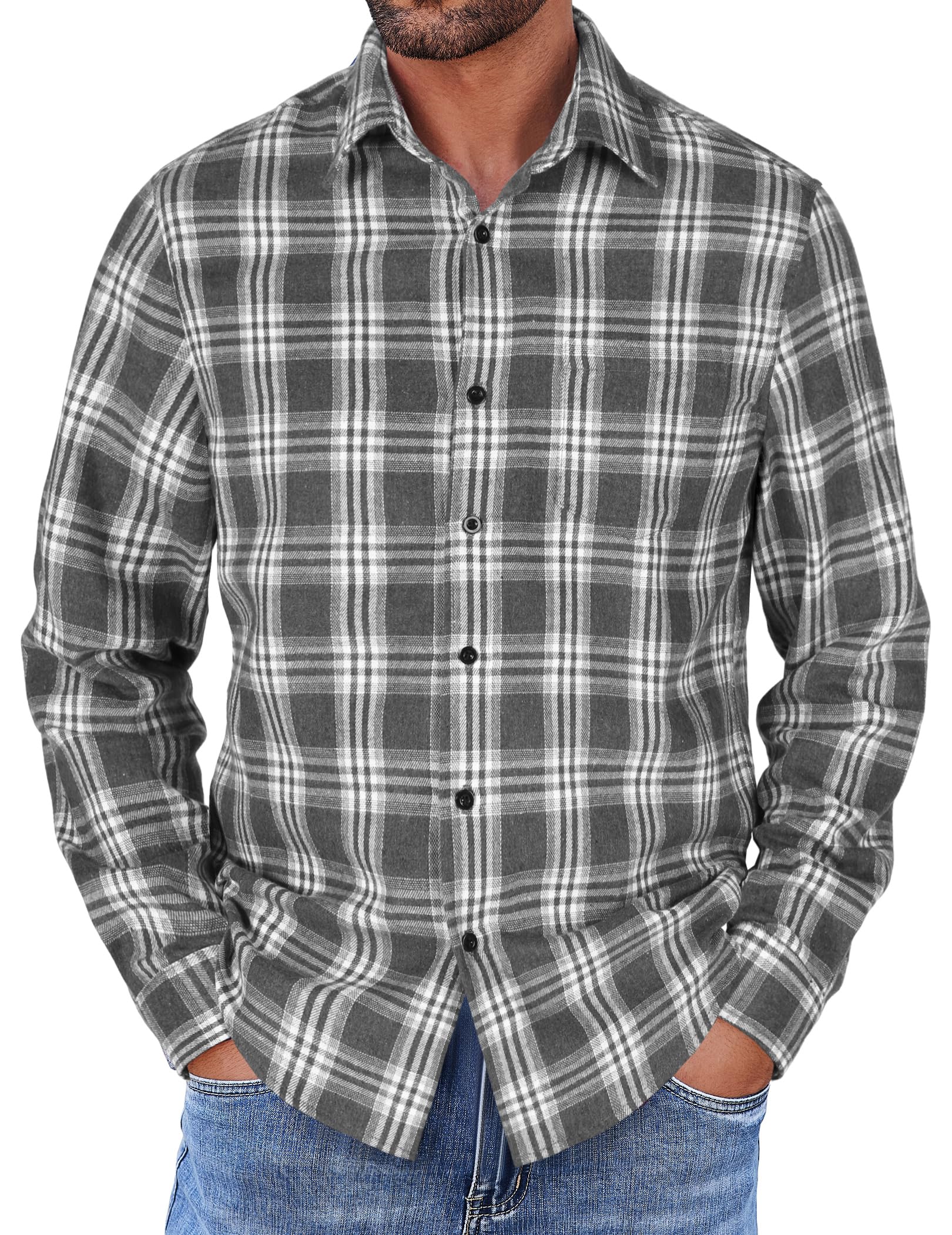 COOFANDY Herren Kariertes Hemd Langarm Trachtenhemd Casual Workhemden Regular Fit Shirt mit Taschen für Männer