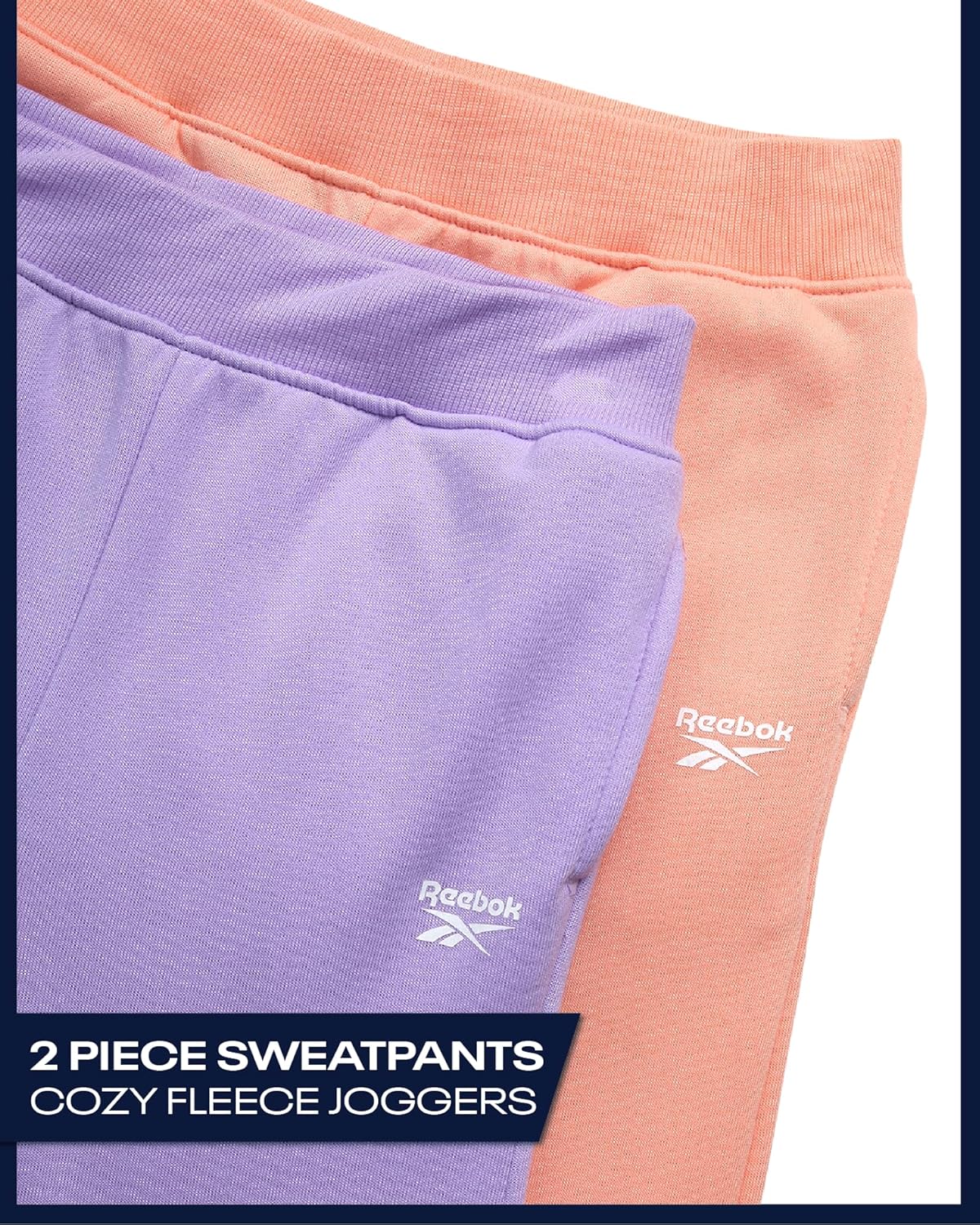 Reebok Girls Sweatpants - 2 Pack Performance Fleece Active Joggers Sweatpants for Girls - Soft Stretch Kids Athletic Pants - Image 2