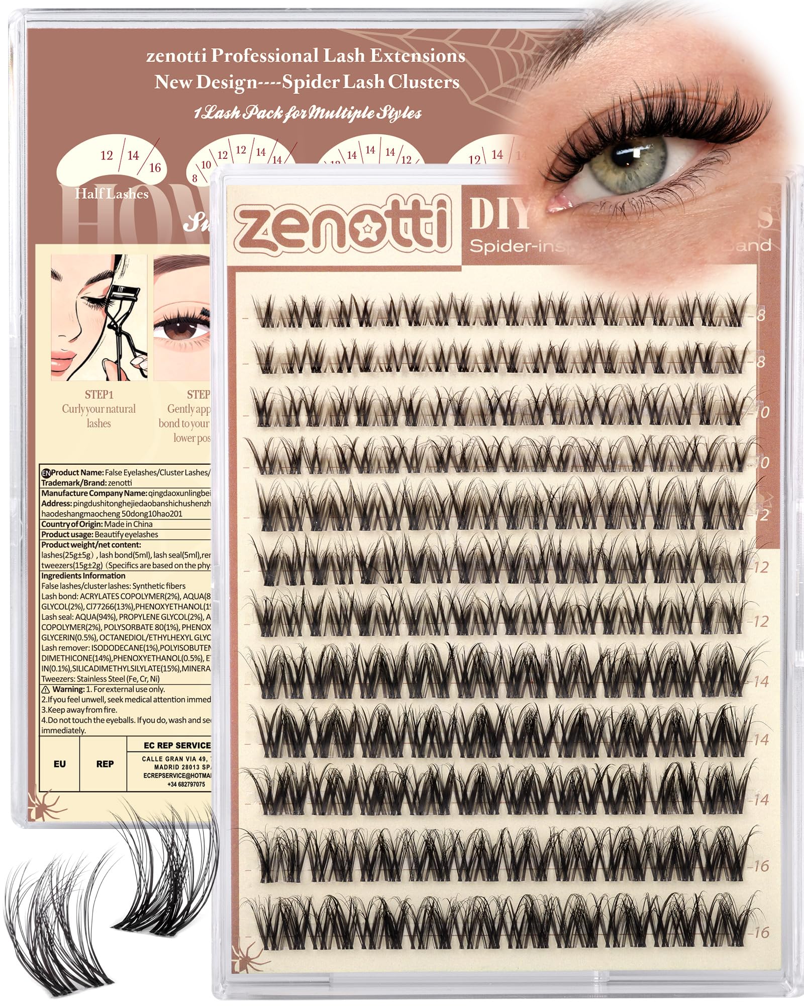 Spider Lash Clusters Wispy Eyelash Clusters Natural Breeze Lashes Cluster Venus Cluster Eyelash Extensions D Curly Cosplay Individual Lashes with Invisible Band DIY at Home 8-16mm by zenotti - 2