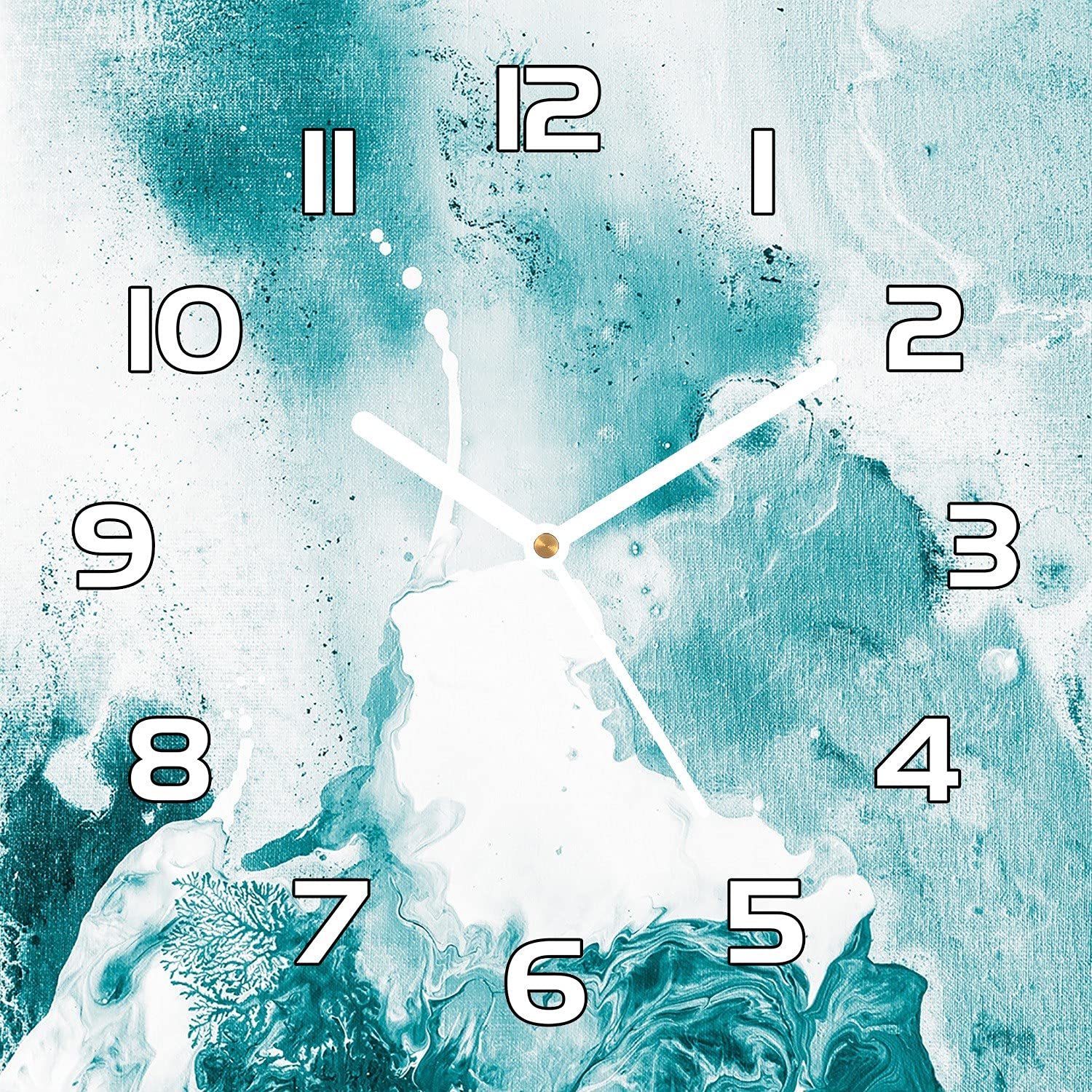 Horloge en verre 30x30 cm motif marbre avec aiguilles noires pour décoration murale de salon