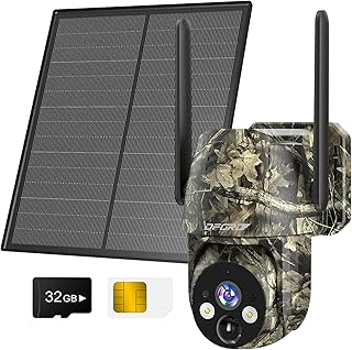 DFGRD 4G LTE Solar Outdoor Surveillance Camera with SIM Card, No WiFi, 2K Wireless Hunting Camera with 10400mAh Battery, M…