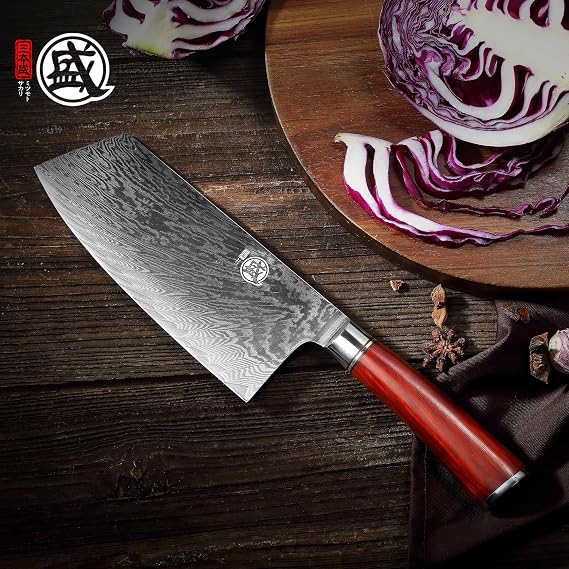 MITSUMOTO SAKARI 7 Inch Butcher Knife, Japanese VG-10 Damascus Steel Kitchen Knife,Multi-function Meat Cleaver