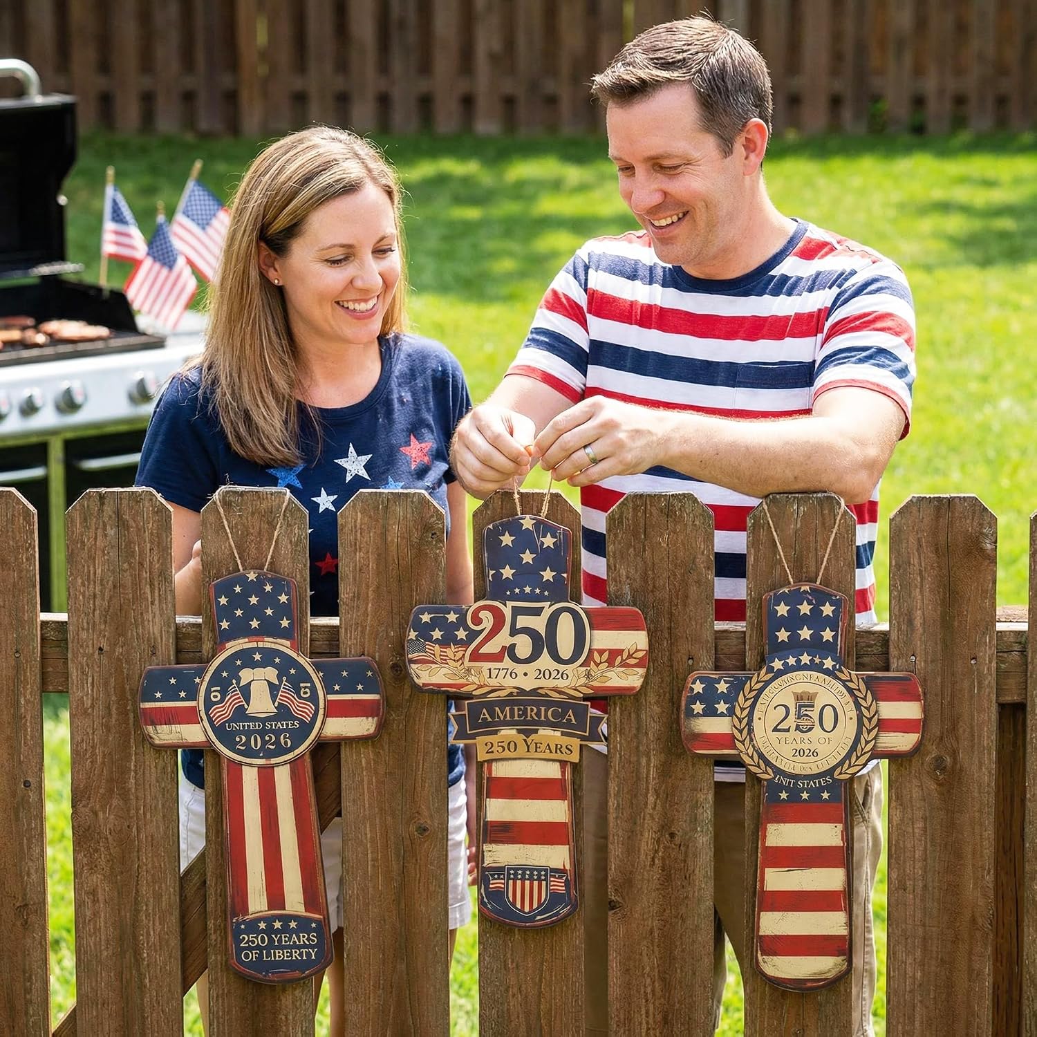 YOYAI Patriotic Wall Cross Decor, American Flag Cross Door Hanging Sign