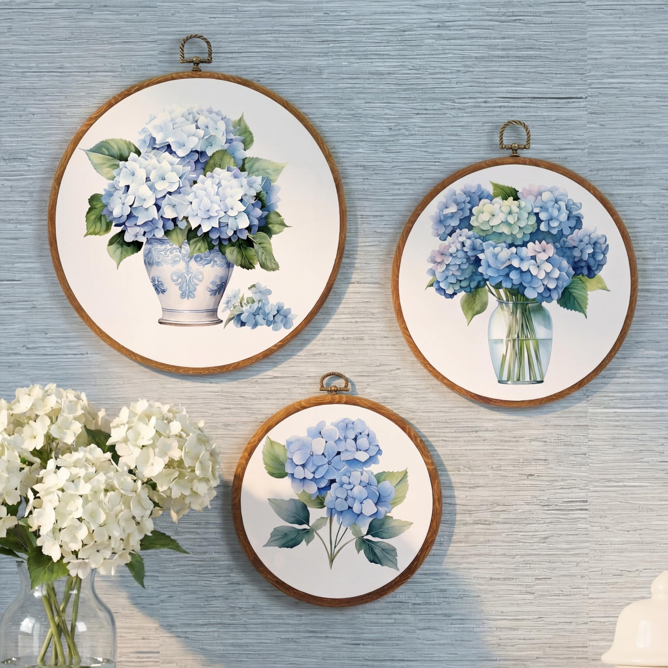 Photo 1 of Fiwochic 3 Pcs Round Hydrangea Canvas Wall Decor