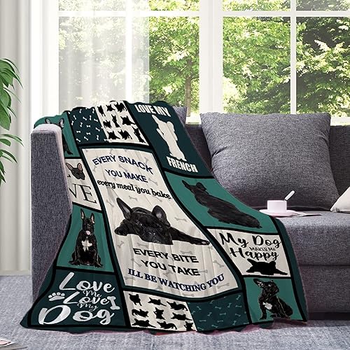 Miniatura 5 de Manta de bulldog francés, manta de franela de vellón súper suave para regalos, colcha de cama para decoración del hogar para sofá, cama durante