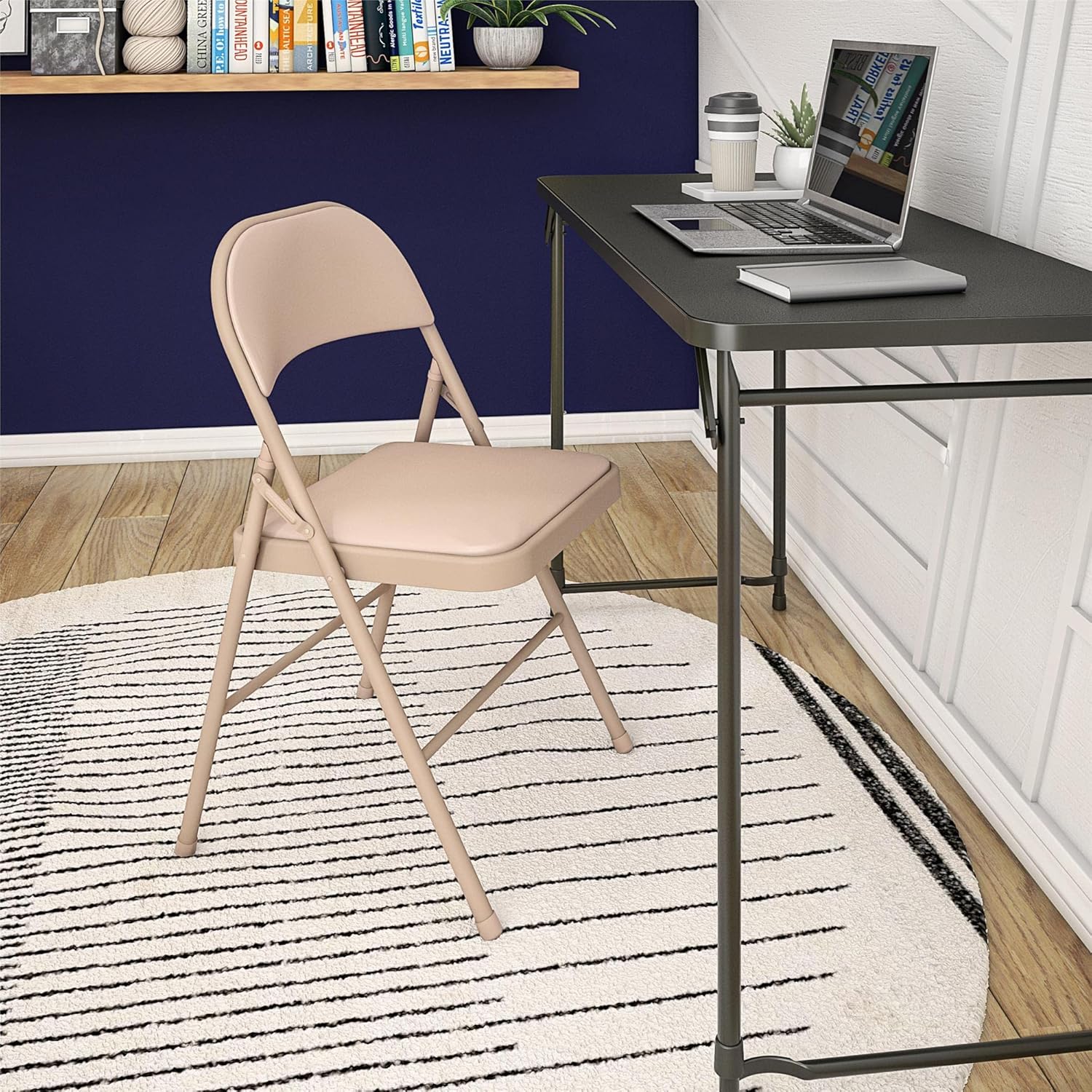 Cosco Vinyl Folding Chair, 4 Pack, Antique Linen