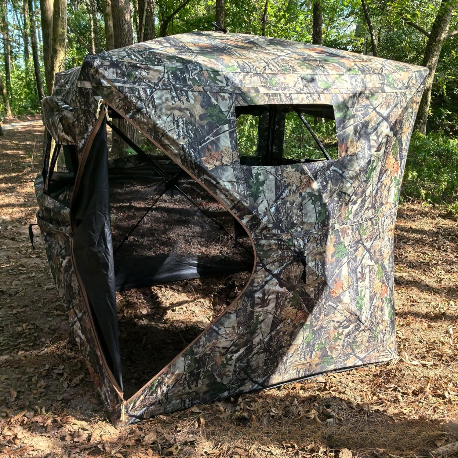 Hunting Blind with Carrying Bag, 270 Degree See Through Ground Blind, Pop Up Hunting Blind Portable Concealed Camouflage Tent for 2/3 Person