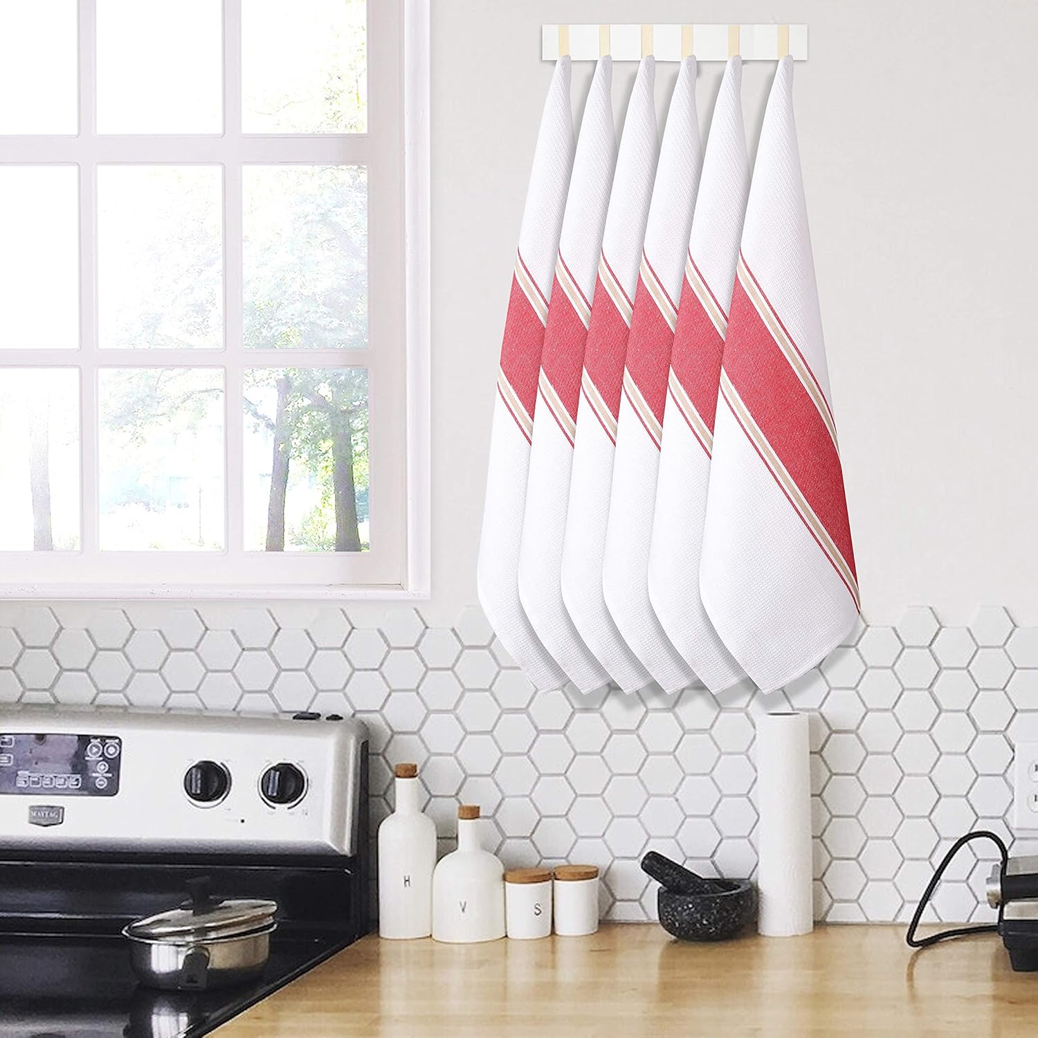 Goroly Home 100% Cotton Kitchen Dish Towel Set of 6 Pack, Highly Absorbent Quick Drying, Machine Washable and Reusable Ultra Soft Tea Towel with Hanging Loop for Cleaning Dishes, 20x28 Inch Red - Image 2