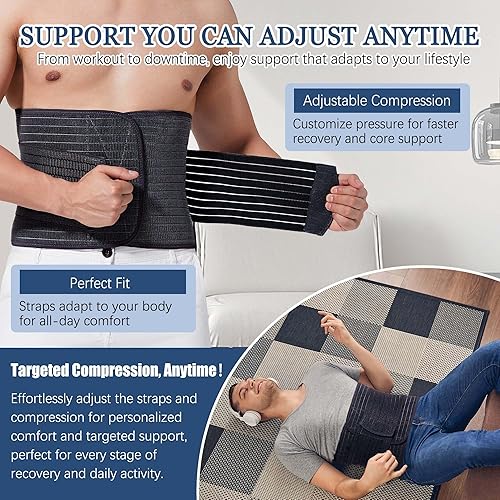 Miniatura 4 de Reian Carpeta abdominal para hombres  Soporte poscirugía y estabilidad central, envoltura de compresión ajustable (negro, mediano)