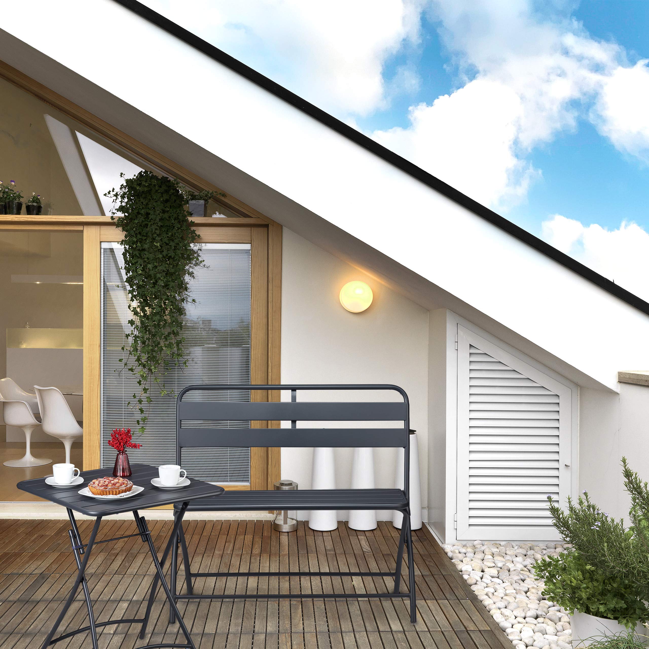 Relaxdays Panca da Esterno, Pieghevole, 2 Posti, Panchina da Giardino, Arredamento Balcone, Ferro, 83,5x90x49 cm, Grigio