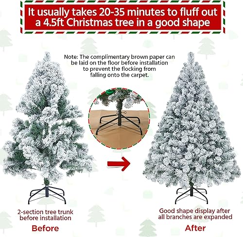 Vista 42 de Yaheetech 7.5ft Pre-lit Spruce Artificial Christmas Tree Snow Flocked Hinges Tree with 550 Multicolor LED Lights & 1284 Branch Tips & Metal Stand