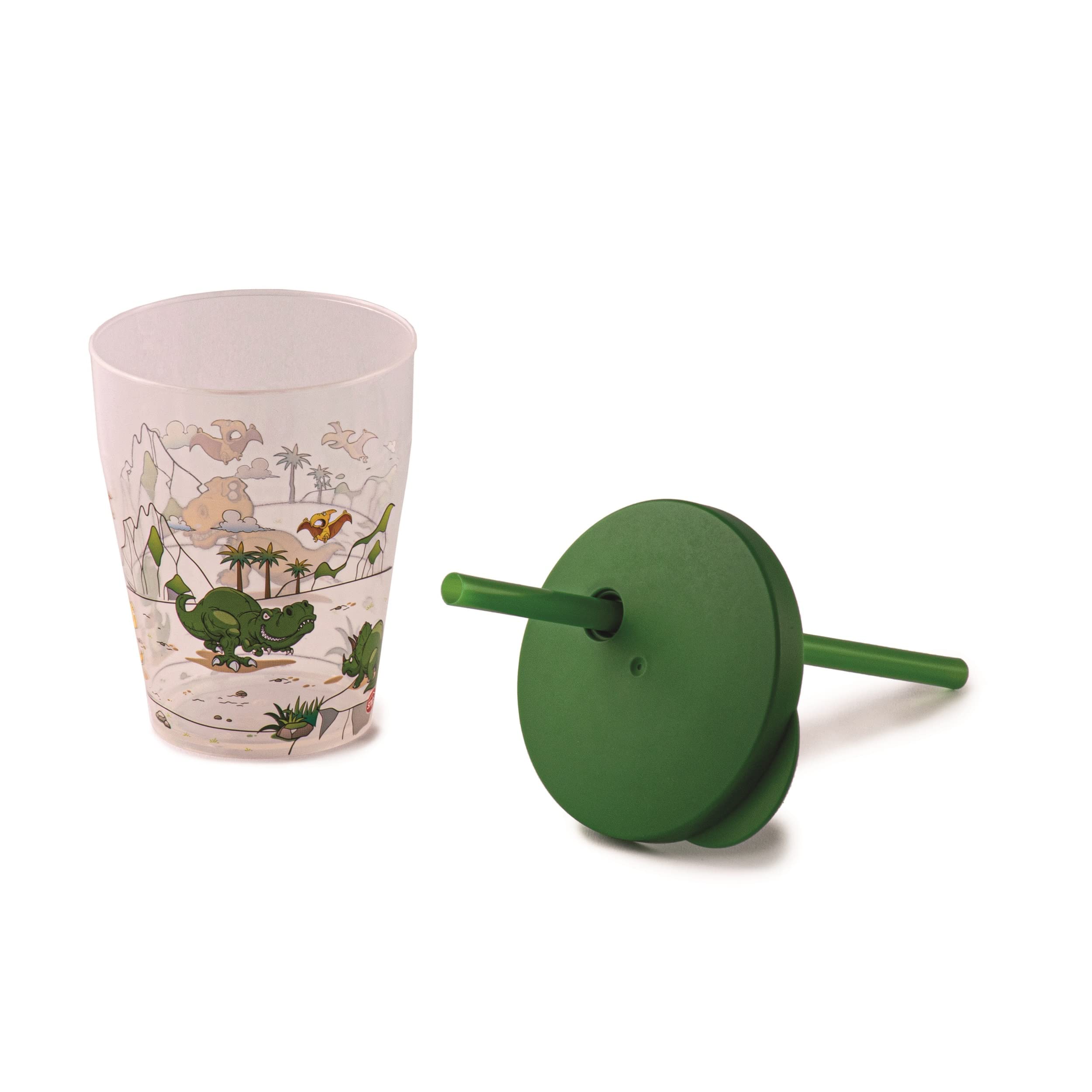 Snips, Set of 4 Plastic Cups with Lids and Straws, Dinosaur Decoration, 385 ml, Plastic Cup with Straw and lid, Made in Italy - Image 3