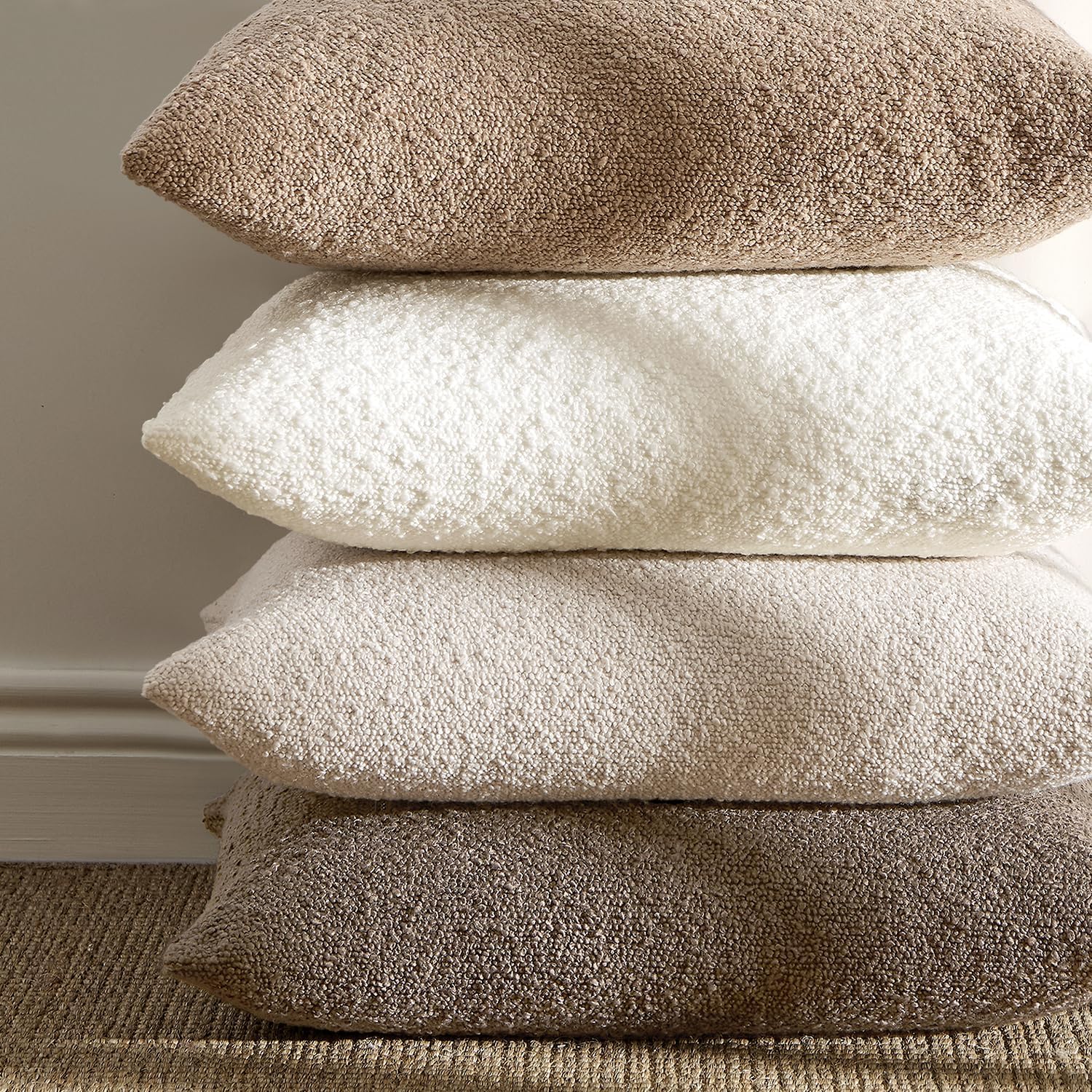 ANRODUO Pack of 2 Textured Boucle Throw Pillow Covers Soft White Euro Decorative Accent Solid Pillow Cases Cozy Modern Couch Cushion Case for Chair Sofa Bedroom Living Room Home Decor, 26 x 26 Inch - Image 6