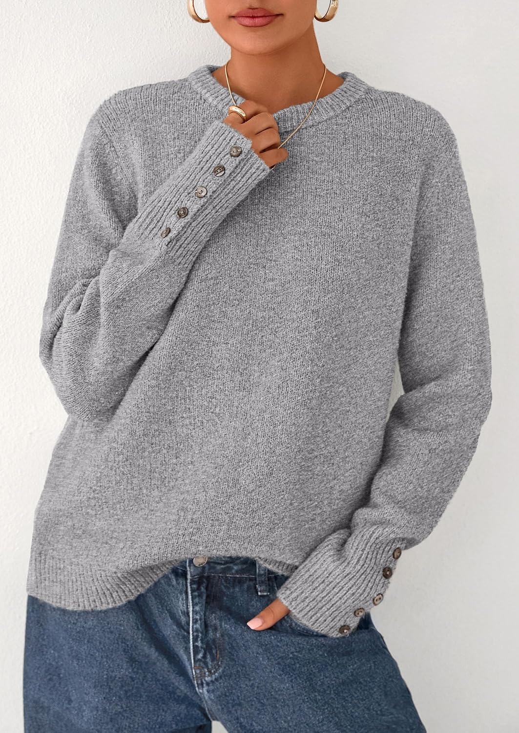 PRETTYGARDEN Fall Sweaters for Women 2026 Cozy Casual Crewneck Pullover Button Long Sleeve Knit Tops Winter Fashion Clothing - Image 3