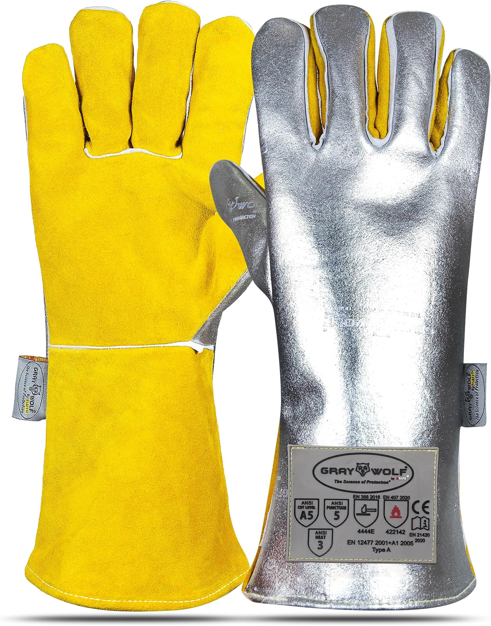 Graywolfยฎ Kevlar Aluminized Heat Resistant Welding Glove/Large/1472ยฐF โFire GlovesโKevlar GlovesโHigh Heat โFoundry gloveโ