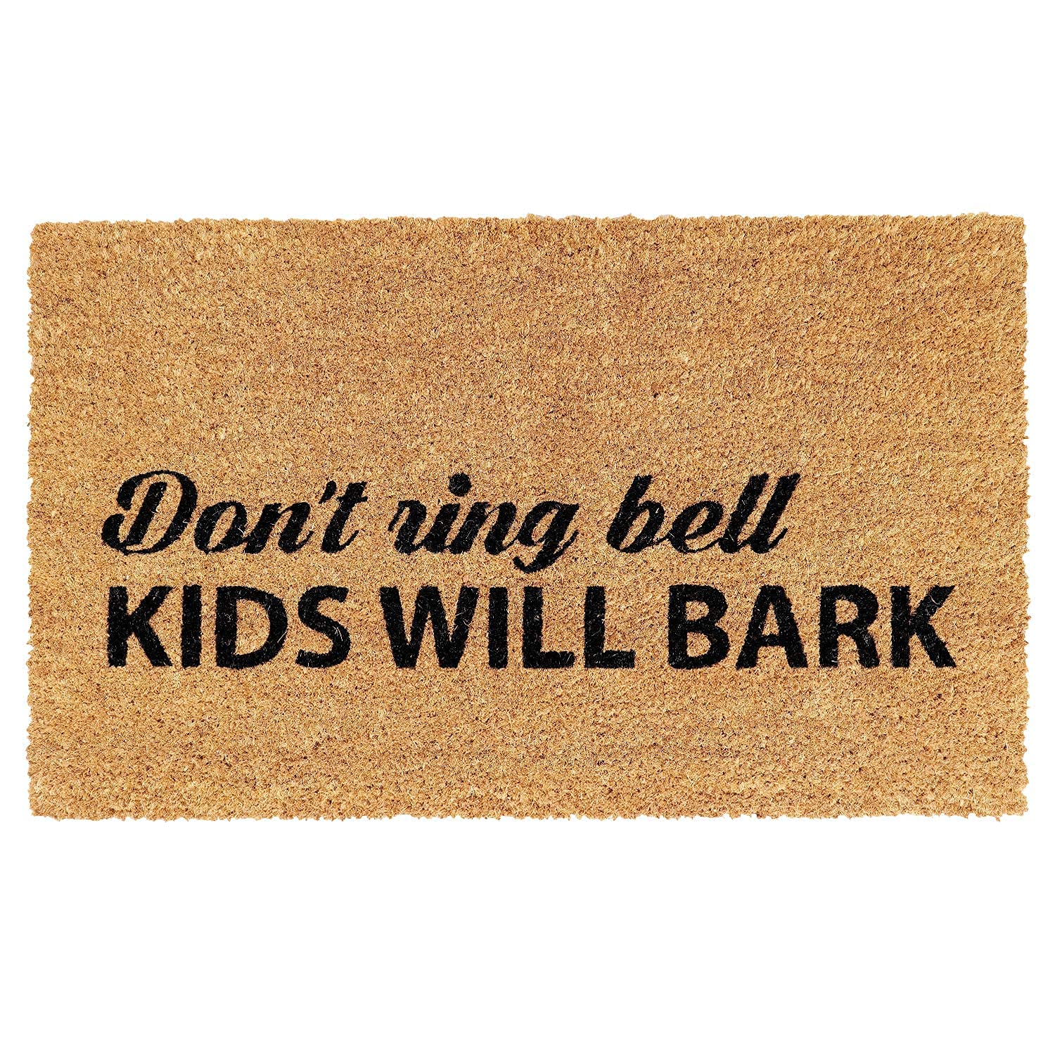 Onlymat "Don't Ring Bell Funny Printed Doormat (Black/Brown), Anti-Slip Coir with PVC Backing (75x45cm) – Rectangular Rug for Entryway, Outdoor, Home, Door, Floor, Hall & Living Room Use.