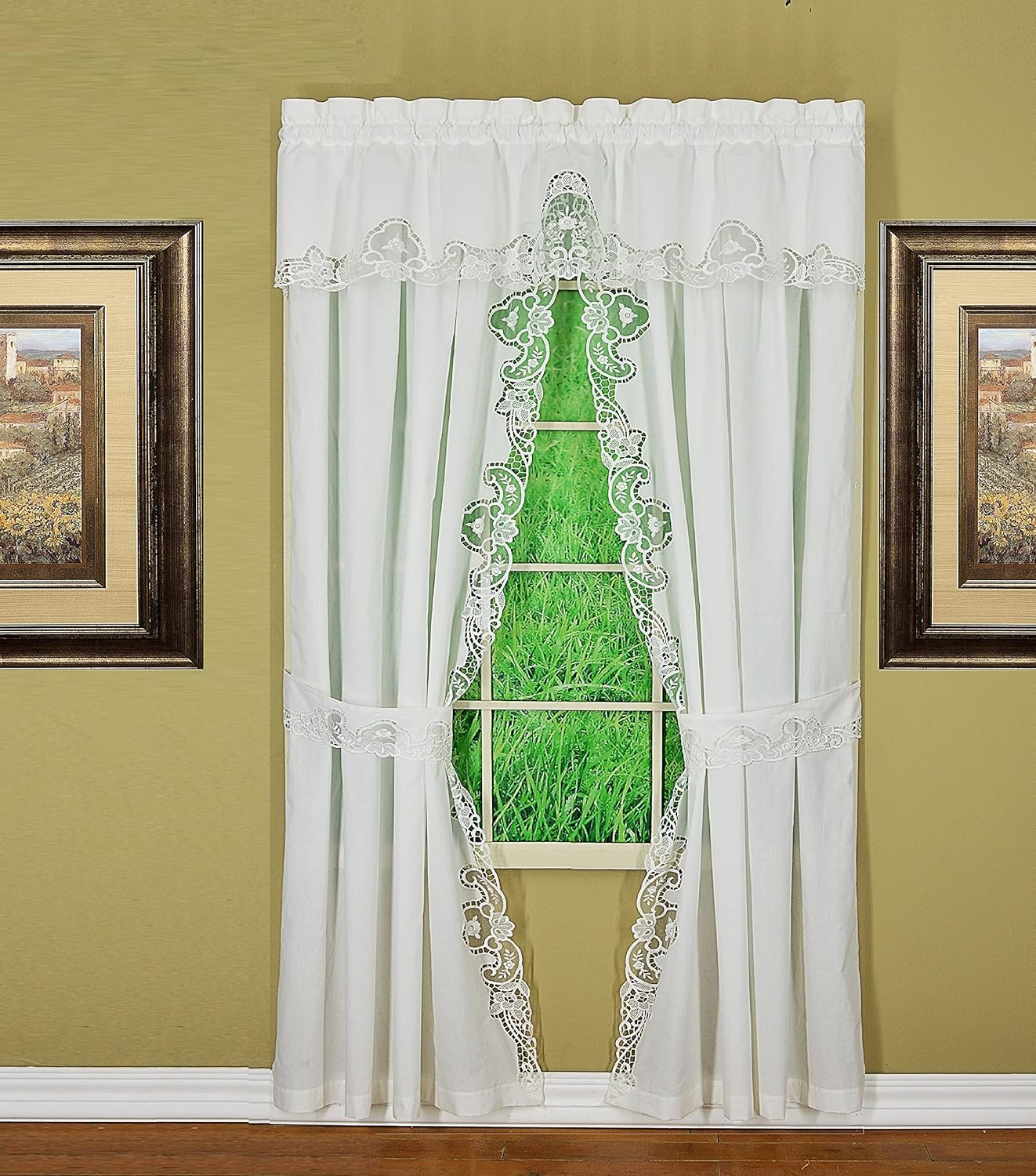 Today's Curtain Annabelle Valance 14" Macrame Applique, White, 60W x 14L