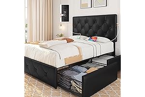 Yaheetech Full Size Bed Frame with Storage and USB Charging