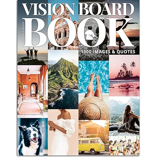 Vision Board Book Magazine for Women - 1000+ Diverse Pictures, Quotes, Self-discovery Exercises | Complete Collage Clip Art Supplies Kit for Adults | Ideal for Vision Mood Board Party & Manifestation