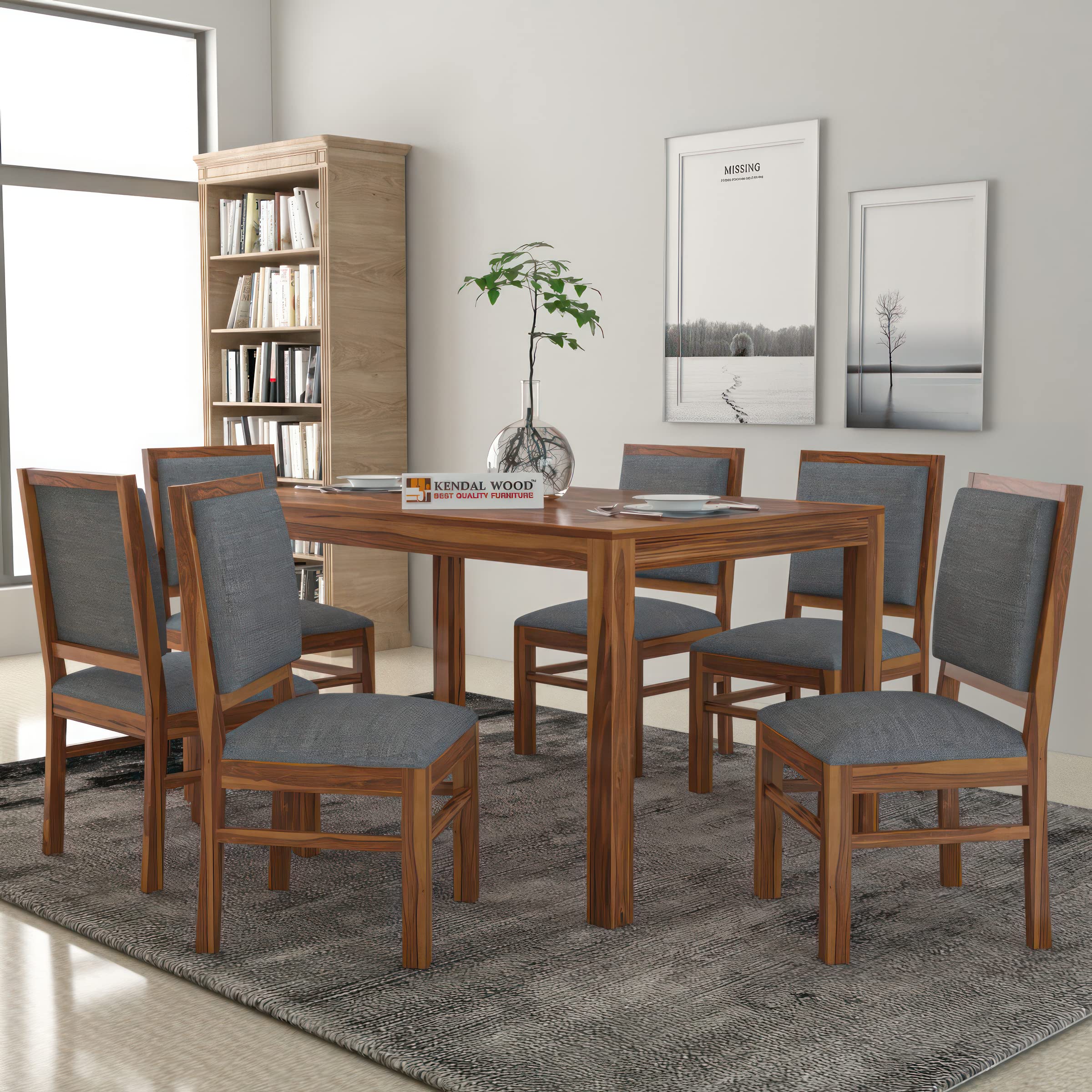 KENDALWOOD Furniture | Wooden Dining Table with 6 Chairs | sheesham Wood Dining Table | 6 Seater Dining Table Set |1 Year Warranty | Honey with Grey Cushions -DIY(Do-It-Yourself)