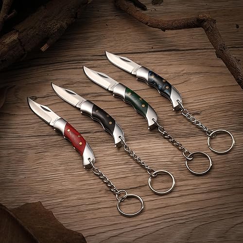 Miniatura 7 de EZKIT Cuchillo de bolsillo pequeño, cuchillo EDC con mango de acero inoxidable y madera, cuchillo plegable pequeño, longitud de la hoja 1.5 pulgadas