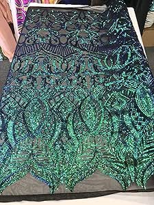 Iridescent Royalty Design On A 4 Way Stretch Mesh/Prom Fabric (1 Yard, Gold on Navy Blue Mesh) main image 0
