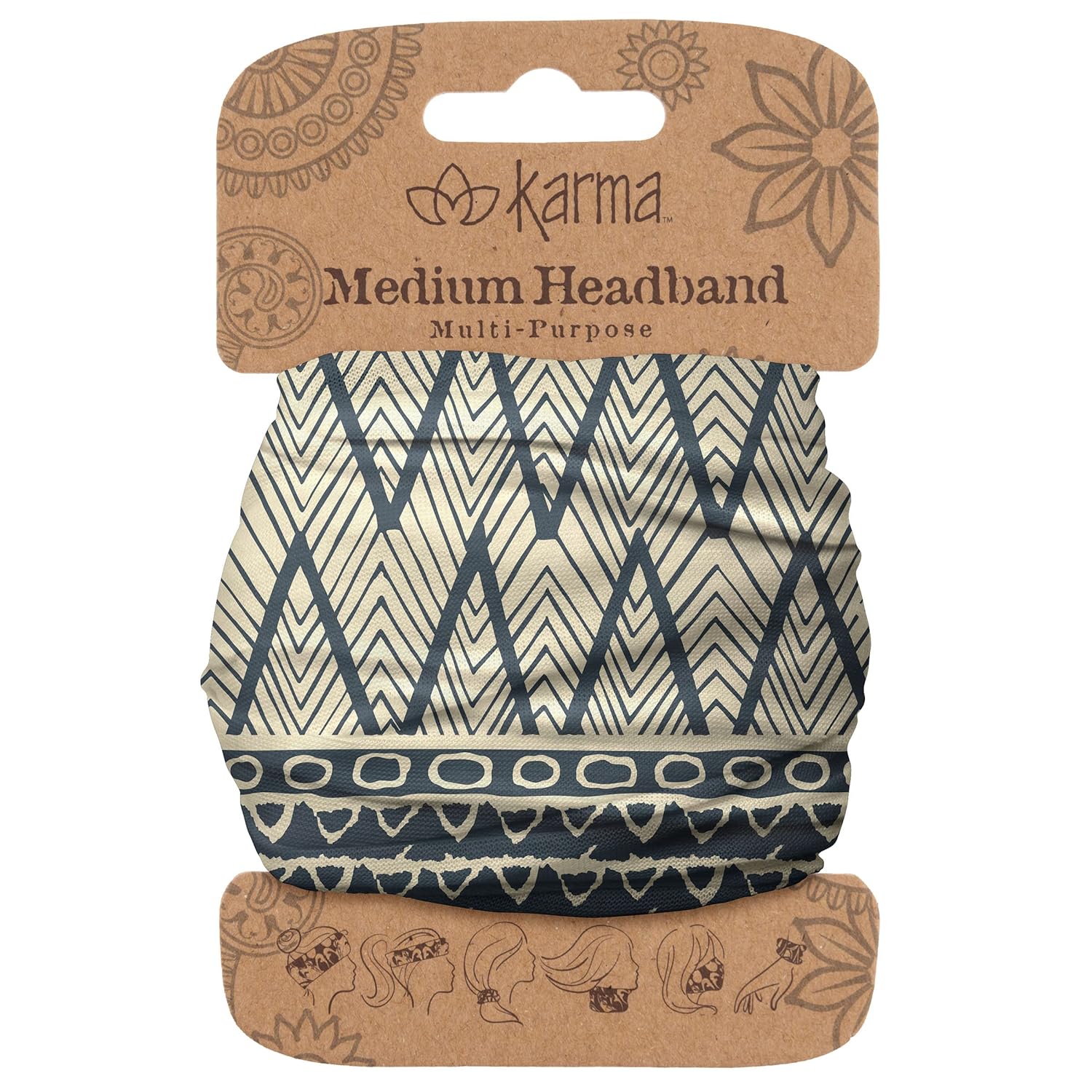 Karma Gifts Half Headband in Black/Cream packaging