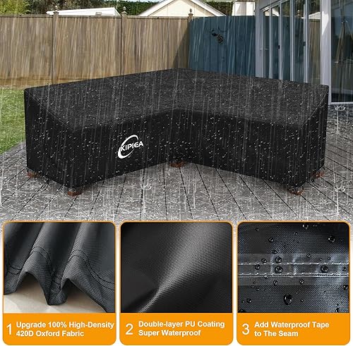 Miniatura 3 de Kipiea Funda para sofá modular en forma de V para patio, tela Oxford resistente 420D, funda modular para exteriores con 6 hebillas a prueba de