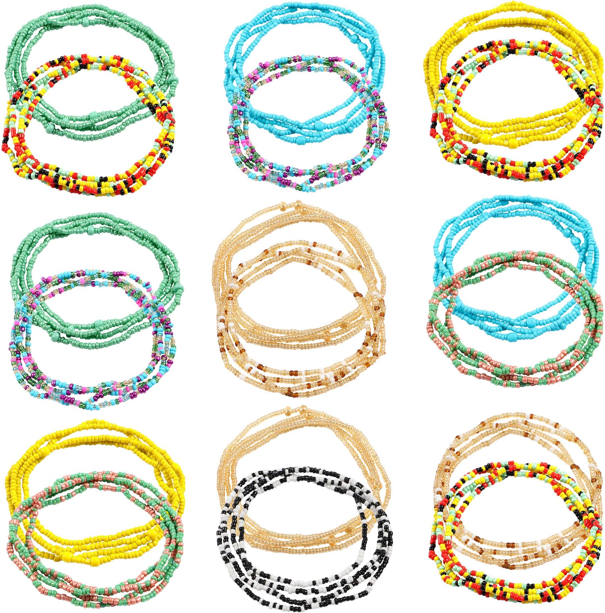 VAMEI 18 Pieces Waist Bead Set Jewelry African Waist Beads Bikini Body Beads Belly Chain Women's Body Chains Summer Colorful Bikini Jewelry for Women Girl