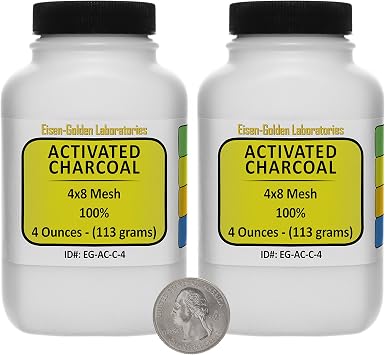 Activated Charcoal [C] 100% ACS Grade Course Granules 8 Oz in Two Space-Saver Bottles USA