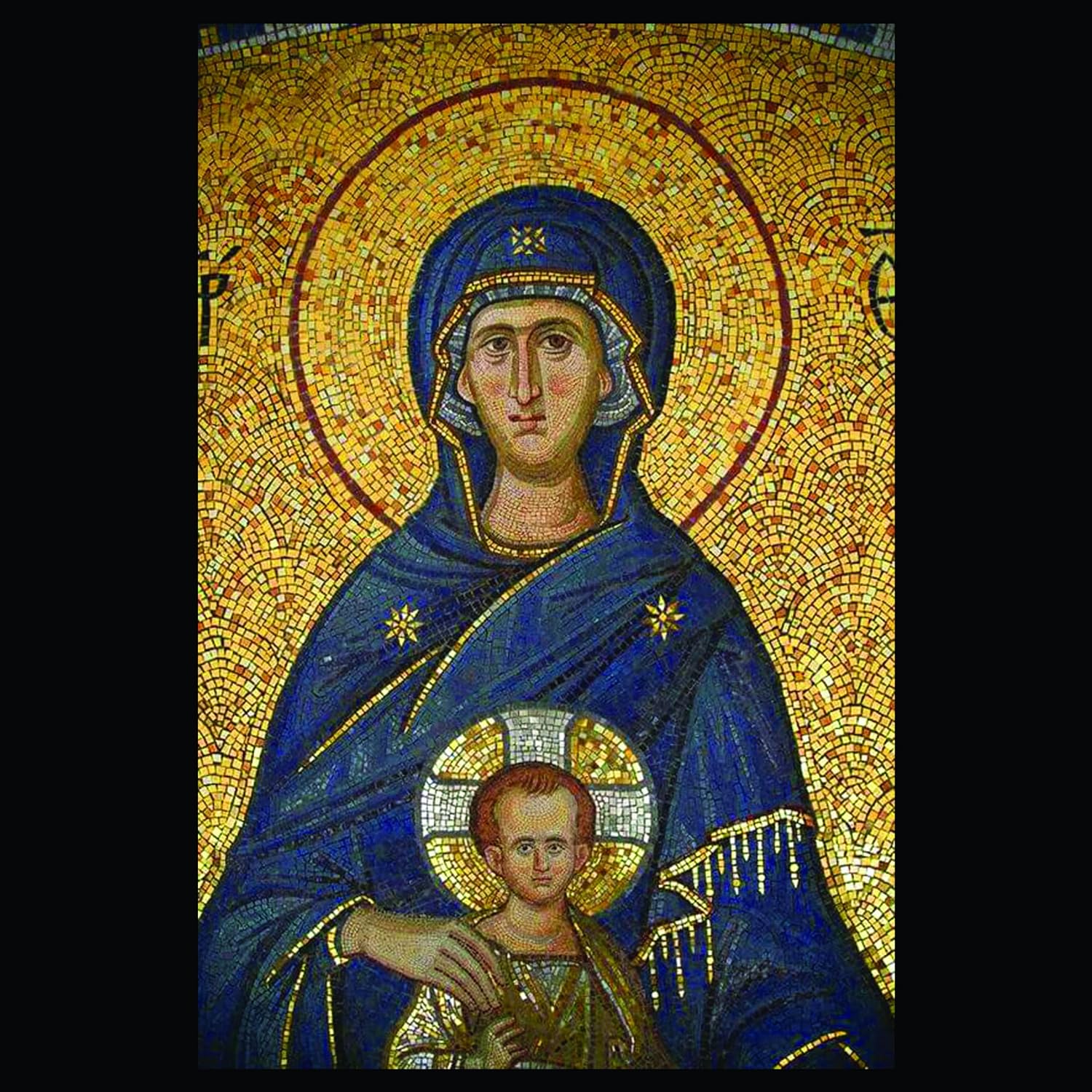 Byzantine Mosaic Artwork Of Mary And Jesus | Beautiful Mosaics Art | Marble Mosaic By Mosaics Lab | Handcrafted Marble | This Masterpiece Is Great As Wall Art | Perfect For Any Office, Living Room.