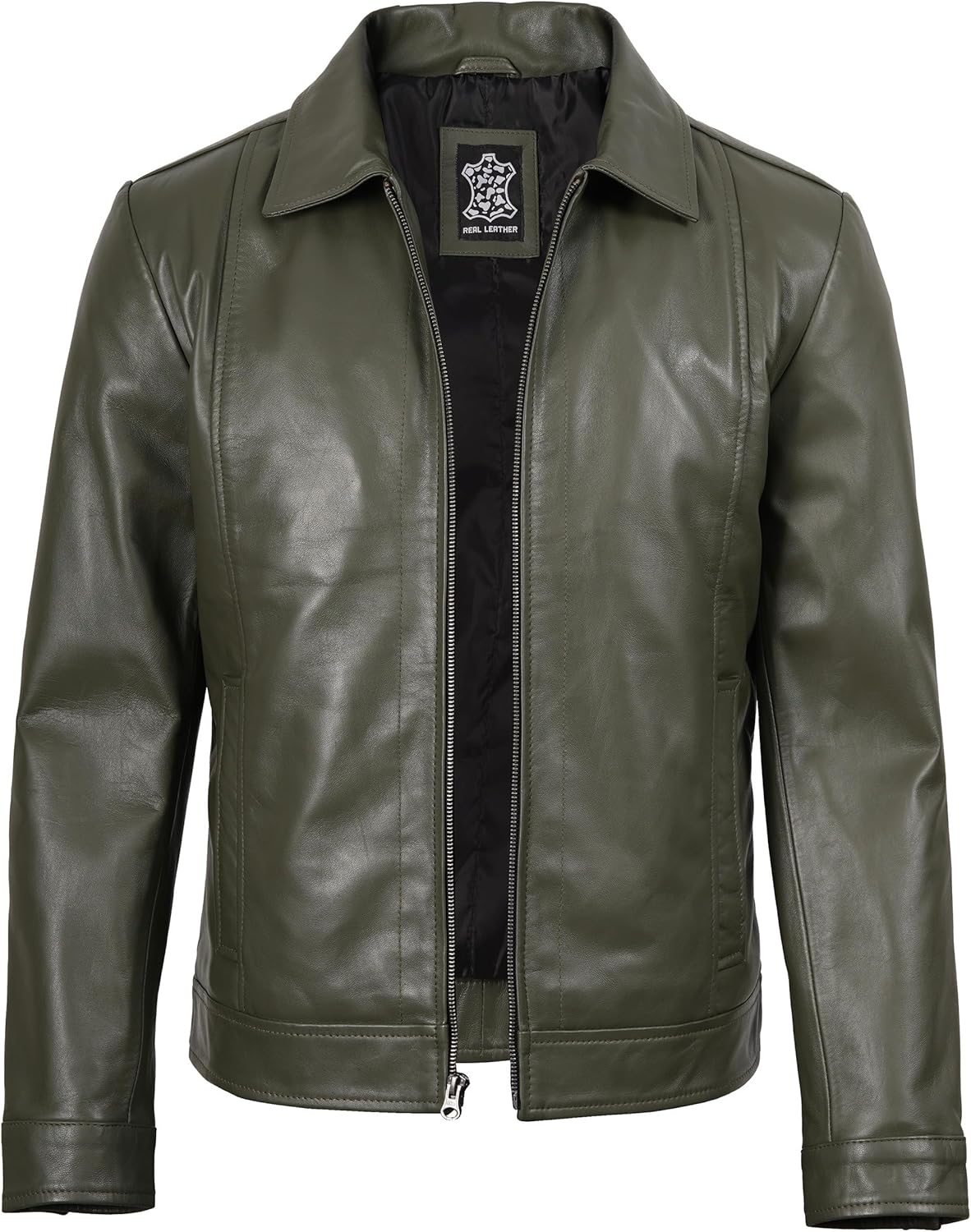 fjackets Stylish Men's Leather Jacket - Real Lambskin Leather Jackets For Mens - Moto Style Shirt Collar Leather Jacket Men - Image 2