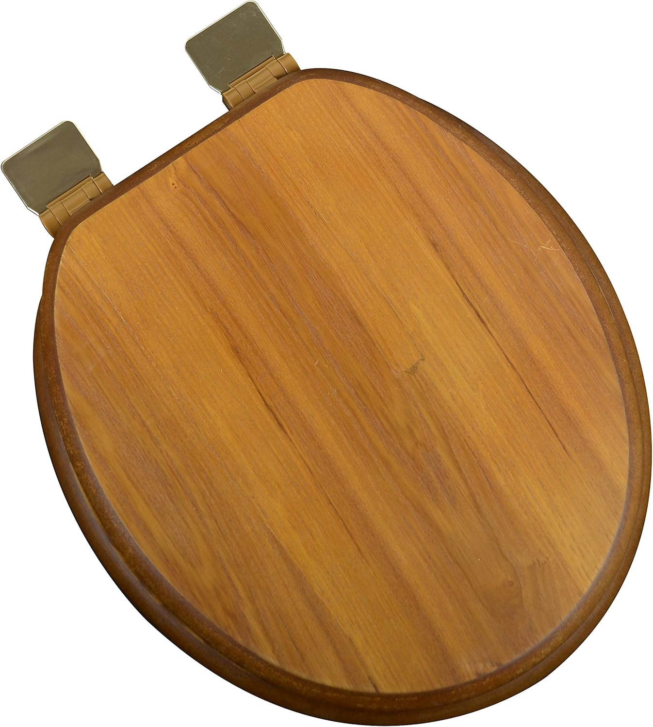 5F1E1-17CH Elongated Light Oak Toilet Seat with Adjustable Chrome Hinge and Decorative Finish