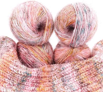 Luxury Variegated Wool Blended Yarn, 60% Polyester 20% Acrylic 10% Nylon 10% Wool, 4 Piece Set, 200g/7oz, Textured Feel, Lofty and Warm,Perfect for Cozy Sweaters,Scarf,Hats. 9#Camo Pink