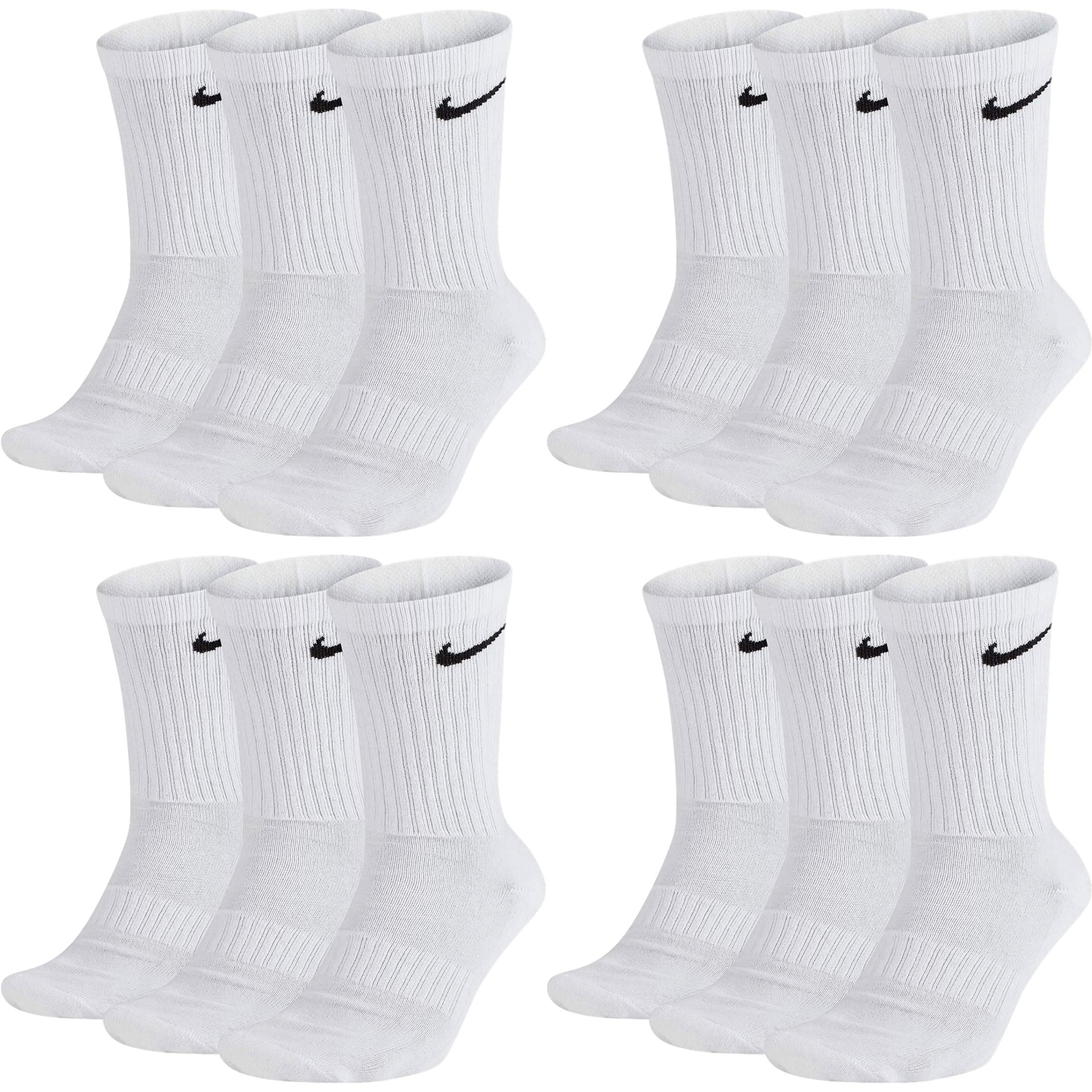 NIKE Socken Herren Damen Lang Weiß Grau Schwarz Tennissocken 12 Paar Sportsocken Sparset Größe 34 36 38 40 42 44 46 48 50, Größe:42-46, Farbcode + Farbe:A40 12 Paar weiss