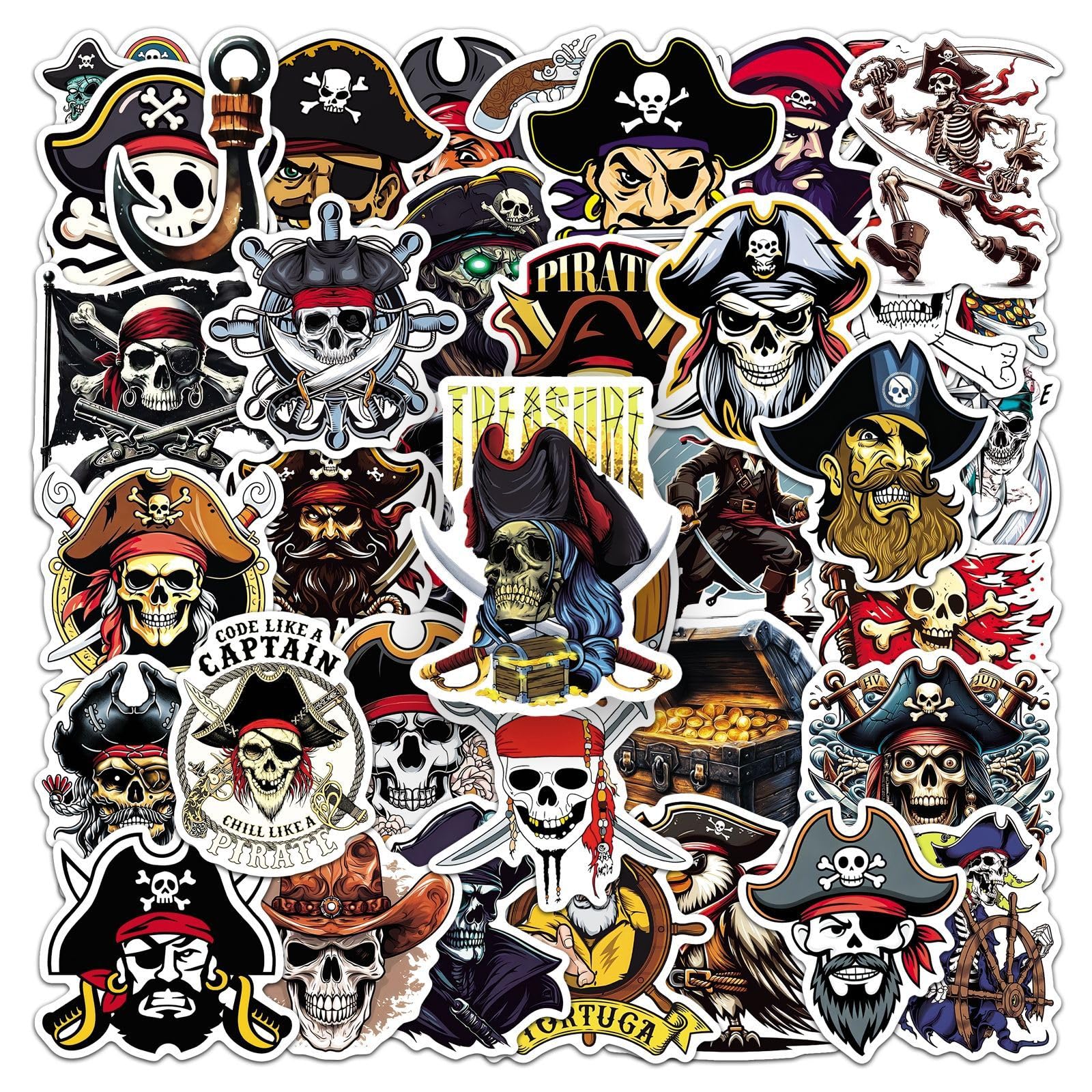 Pack of 50 Skull Pirate Vinyl Stickers Waterproof Self-Adhesive