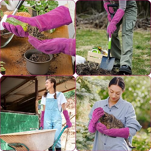 Miniatura 51 de HANDLANDY - Guantes de jardinería para poda de rosales para hombres y mujeres, guantes largos a prueba de espinas, de cuero de cerdo, transpirables