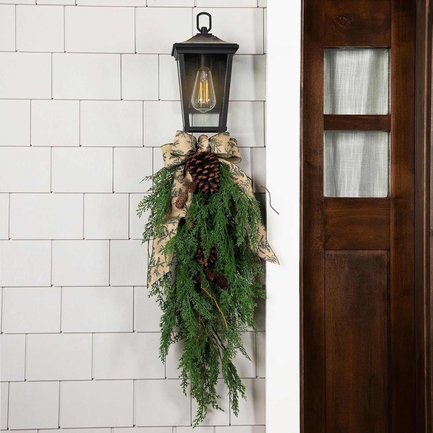 Northlight Pine Cone and Cedar Artificial Christmas Teardrop Swag - 26" - Unlit