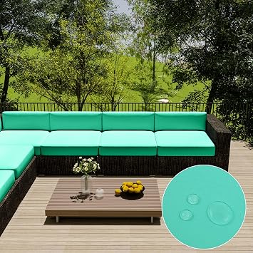 vctops Waterproof Oxford Outdoor Cushion Cover 24x22x4 inch Furniture Patio Cushion Cover Replacement Outdoor Seat Cushion Slipcover with Zipper Aqua Green,24"x22"