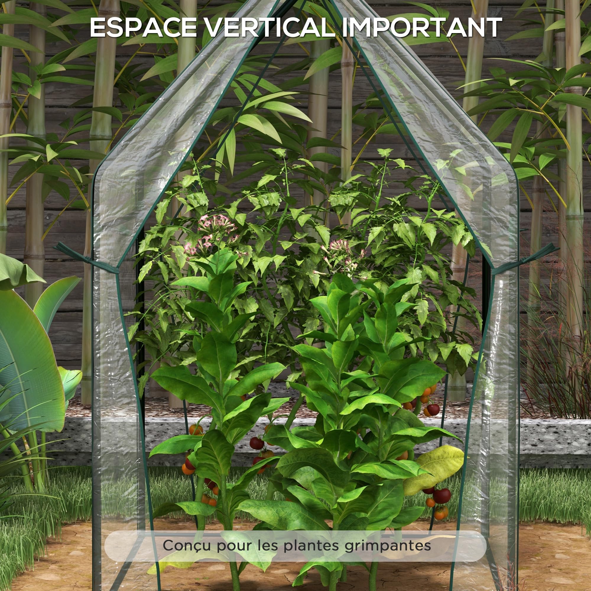 Outsunny Serre de Jardin, Serre de Balcon, bâche renforcée PVC, châssis en Acier, 2 Portes zippées enroulables, pour légumes Plantes Fleurs, intérieur et extérieur, 90 x 90 x 145 cm, Blanc