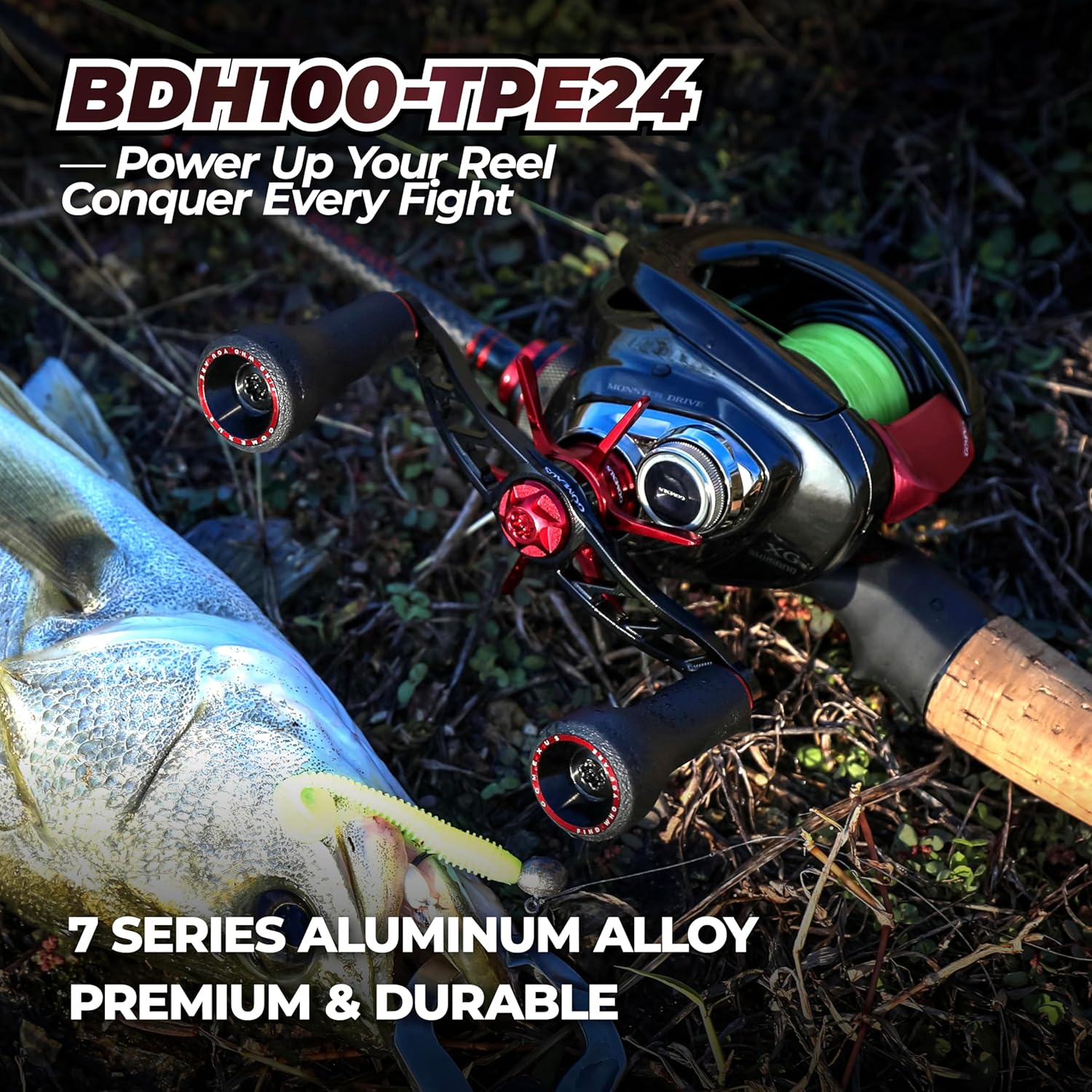 GOMEXUS Power Handle Compatible for Shimano Tranx Daiwa Zillion Abu Garcia 13 Fishing Baitcasting Reel Replacement Handle with TPE Knob, Bass Fishing