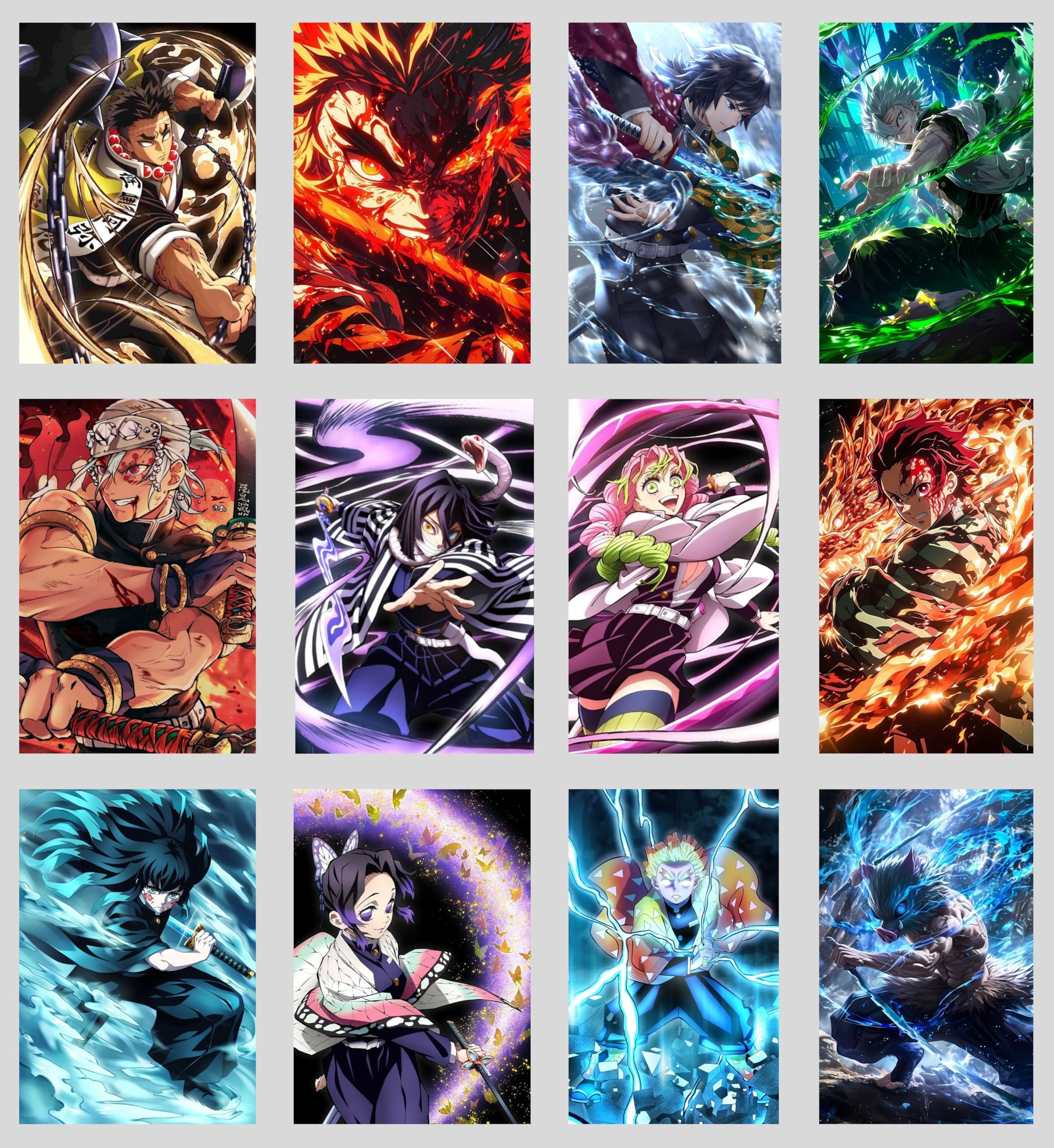 BLUEWALL DECOR Demon Slayer Anime Poster Set of 12 | Premium A4 Size 350 GSM Glossy Art Prints | Tanjiro, Nezuko, Hashira, Zenitsu, Inosuke | Wall Posters for Bedroom, Living Room & Gaming Room-image-4