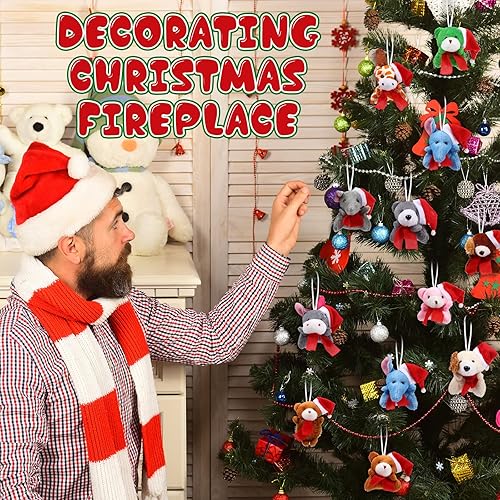 Miniatura 5 de 72 piezas de adornos de animales de peluche de Navidad a granel mini árbol de oso pequeño colgante llavero de peluche juguete decoración de regalos
